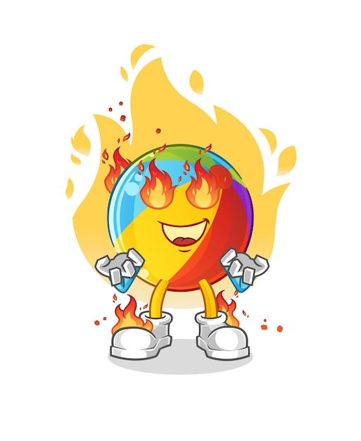 Beach ball on fire mascot. cartoon vector