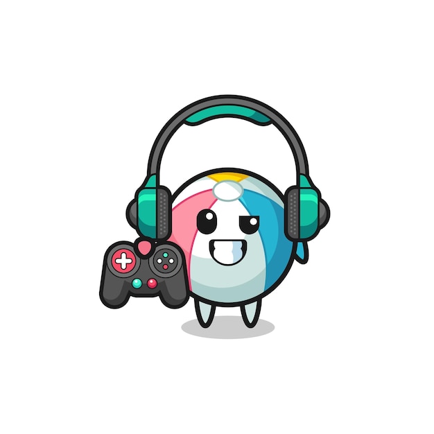 Beach ball gamer mascot holding a game controller