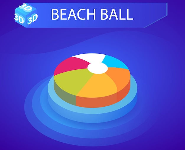 Beach ball isometric design icon Vector web illustration 3d colorful concept