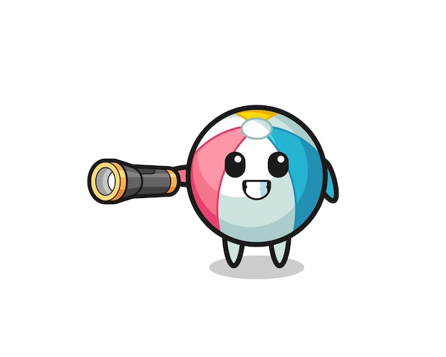 Beach ball mascot holding flashlight