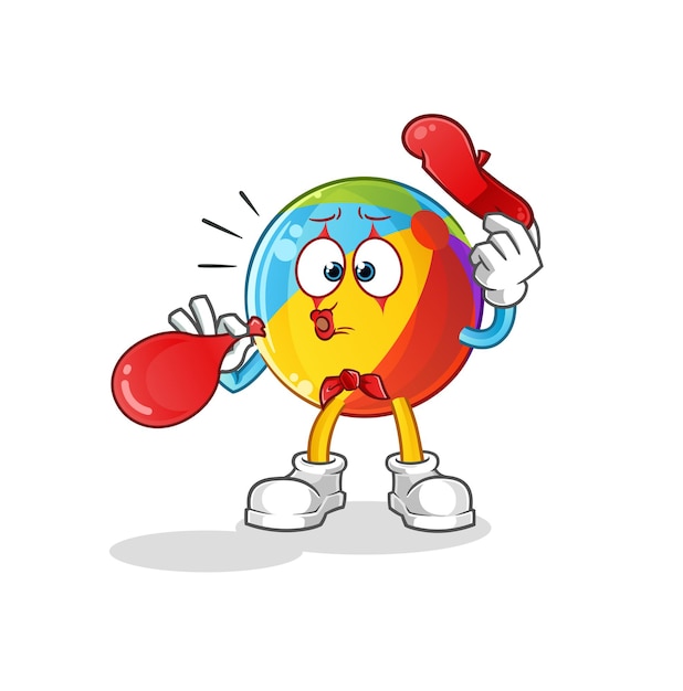 Vector beach ball pantomime blowing balloon. cartoon mascot vector