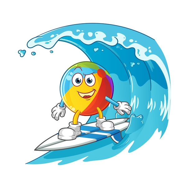 Beach ball surfing character. cartoon mascot vector