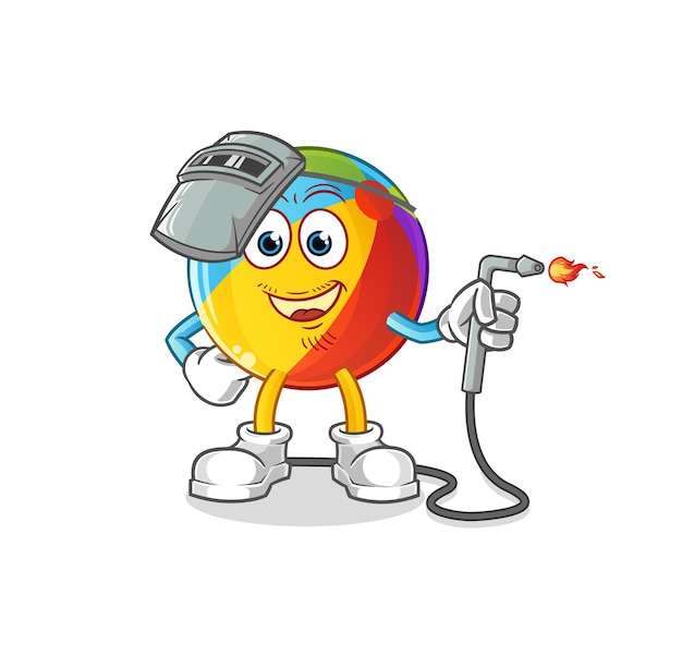 Beach ball welder mascot. cartoon vector