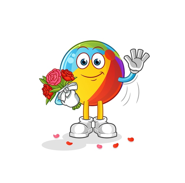 Beach ball with bouquet mascot. cartoon vector