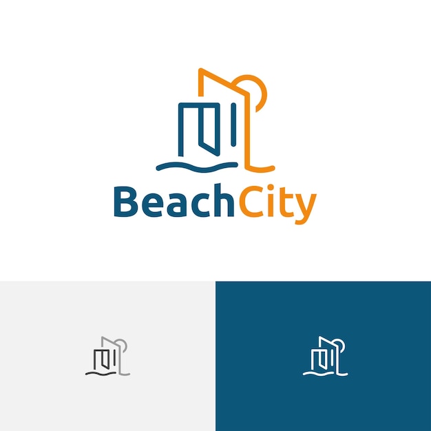 Beach bay city building costa mare monoline style logo