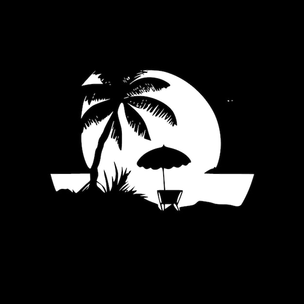 Vector beach black and white vector illustration