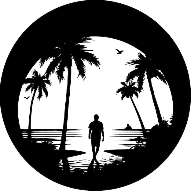 Beach Black and White Vector illustration