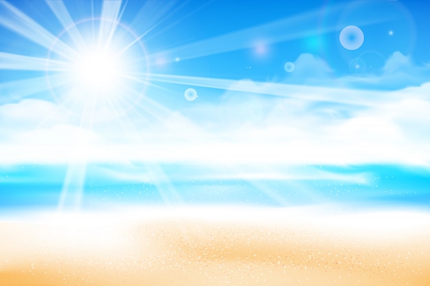 Vector the beach over blur blue sky background