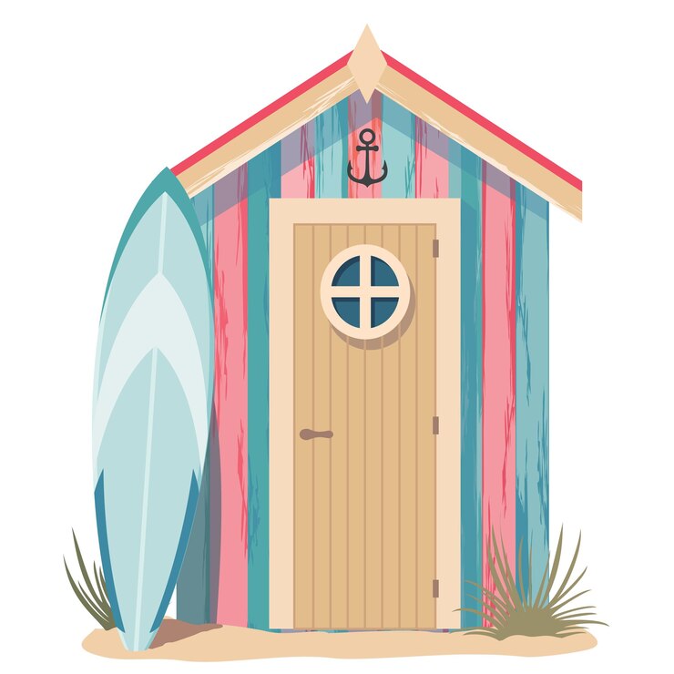 Vector beach cabin surfboard