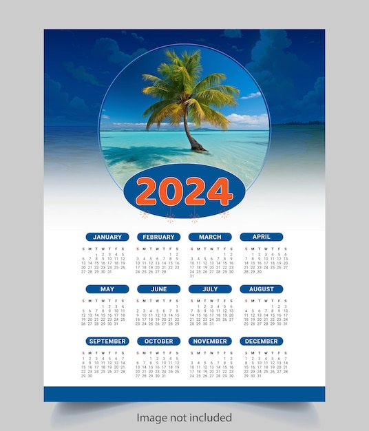 Vector beach calendar design 2024