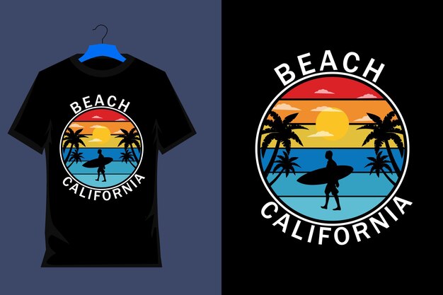 ビーチカリフォルニアのレトロなTシャツのデザイン