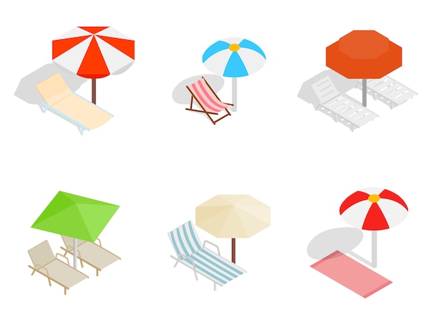 Beach chair icon set on white background