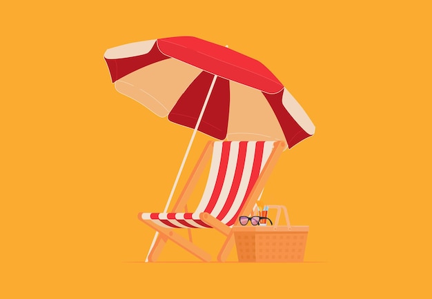 Beach chair lounger with umbrella summer vacation by the sea warm summer sunny days on vacation vector illustration