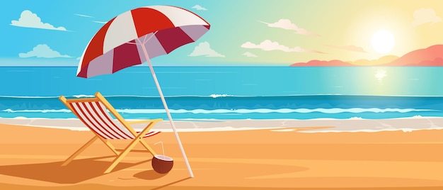 Beach chair and umbrella on a sunny beach vector illustration