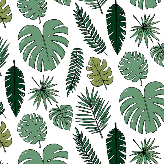 Beach cheerful pattern wallpaper of tropical dark green leaves