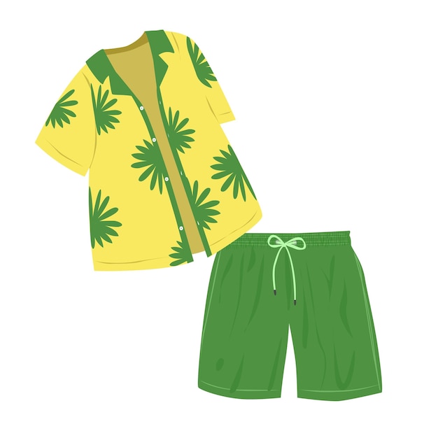 Beach chothing zomer mode hawaii shirt en shorts zomer element hello zomer concept Carto