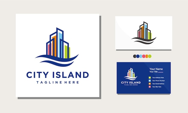 Beach city building logo design template isolated on white background