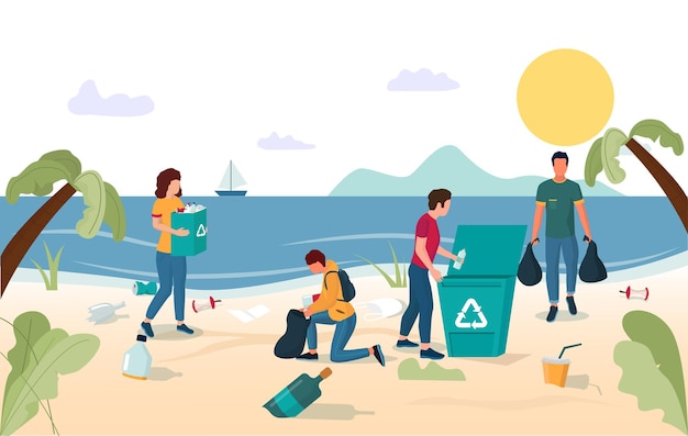 Beach cleaning vector concept for web banner website page