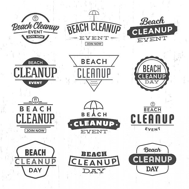 Beach cleanup logo set