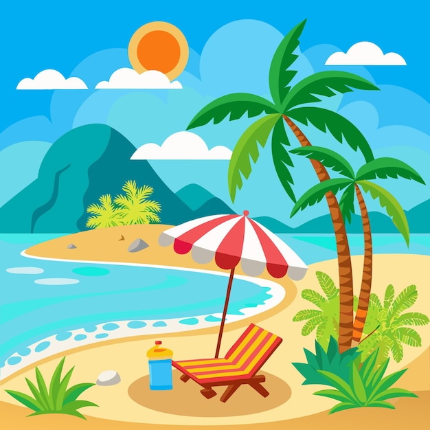 Векторная иллюстрация в стиле мультфильмов на пляже