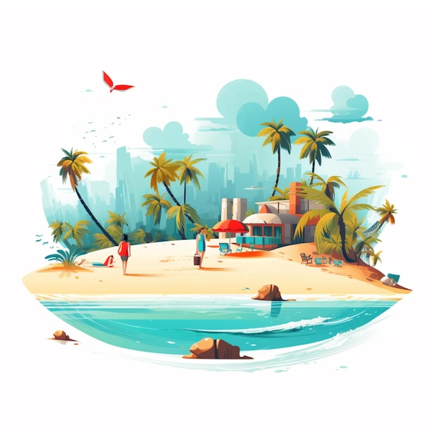 Vector beach clipart isolated on transparent background