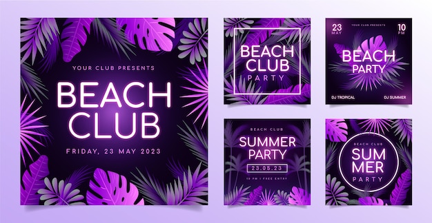 Vector beach club entertainment instagram posts