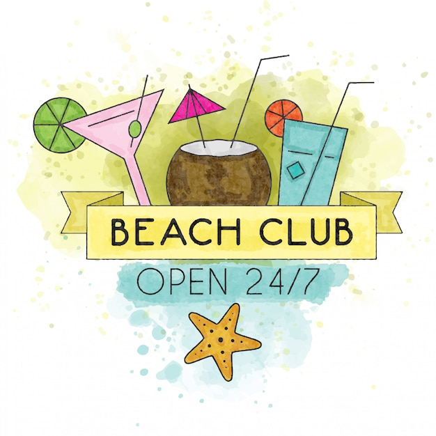 Beach club.  Watercolor summer poster