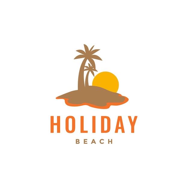 Beach coast coconut trees water holidays sunset afternoon relax logo design vector icon illustration