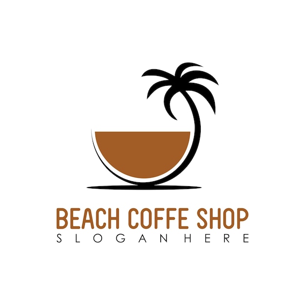 Vettore design premium del logo della caffetteria sulla spiaggia