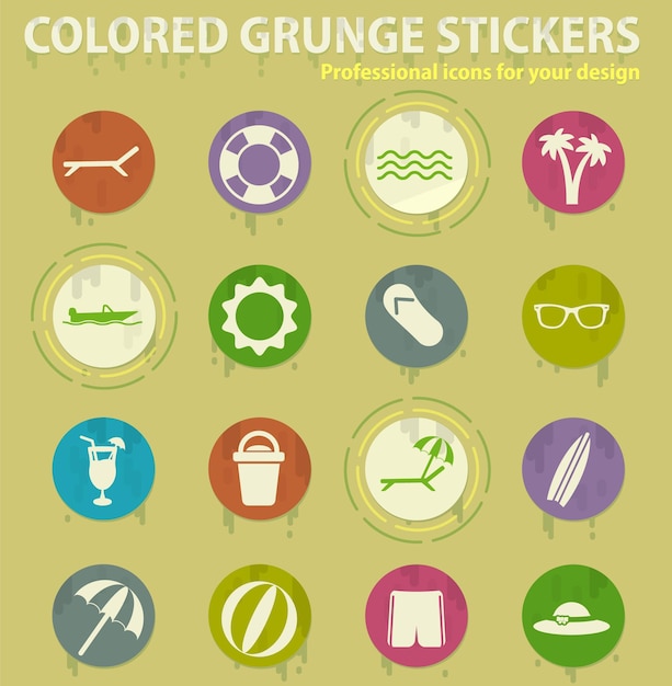 Beach colored grunge icons