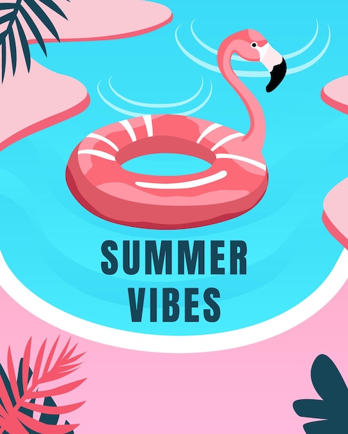 Beach flamingo zwemring in het zwembad zomer banner