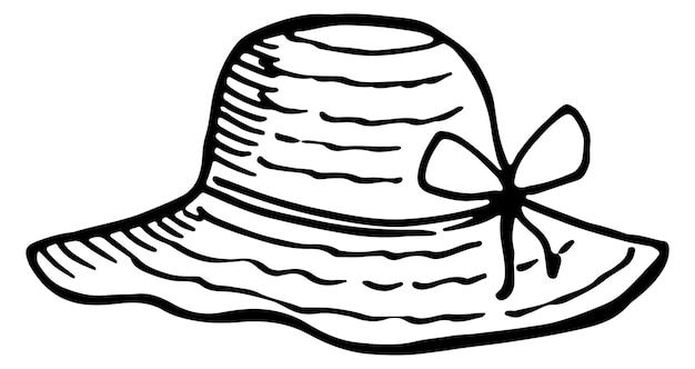 Vector beach hat sketch summer straw panama drawing