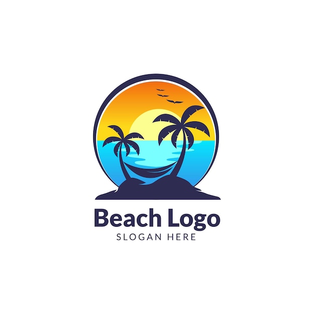 Beach hello summer logo Template