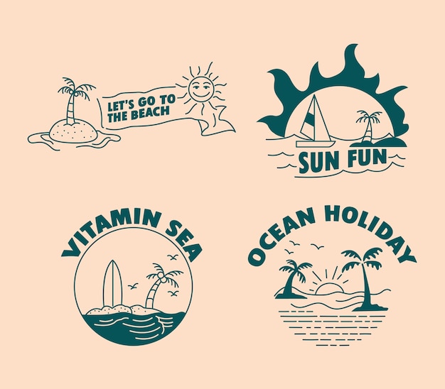 Vector beach holiday simple line label
