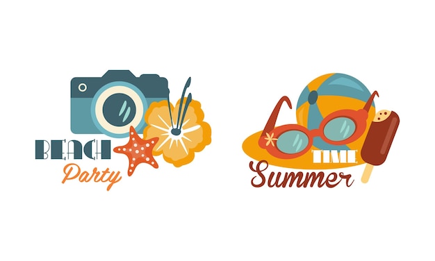 beach holiday and summer vacation at sea shore vector composition set