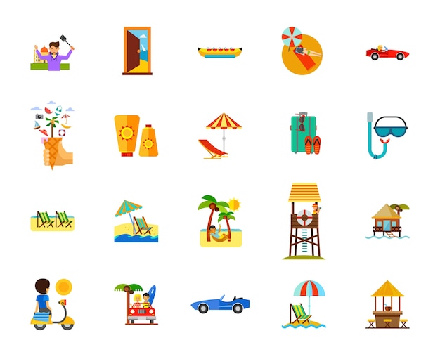 Beach holidays icon set