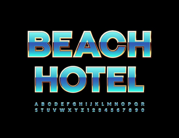 Beach Hotel with Blue and Gold Alphabet Letters and Numbers set Chic style Font