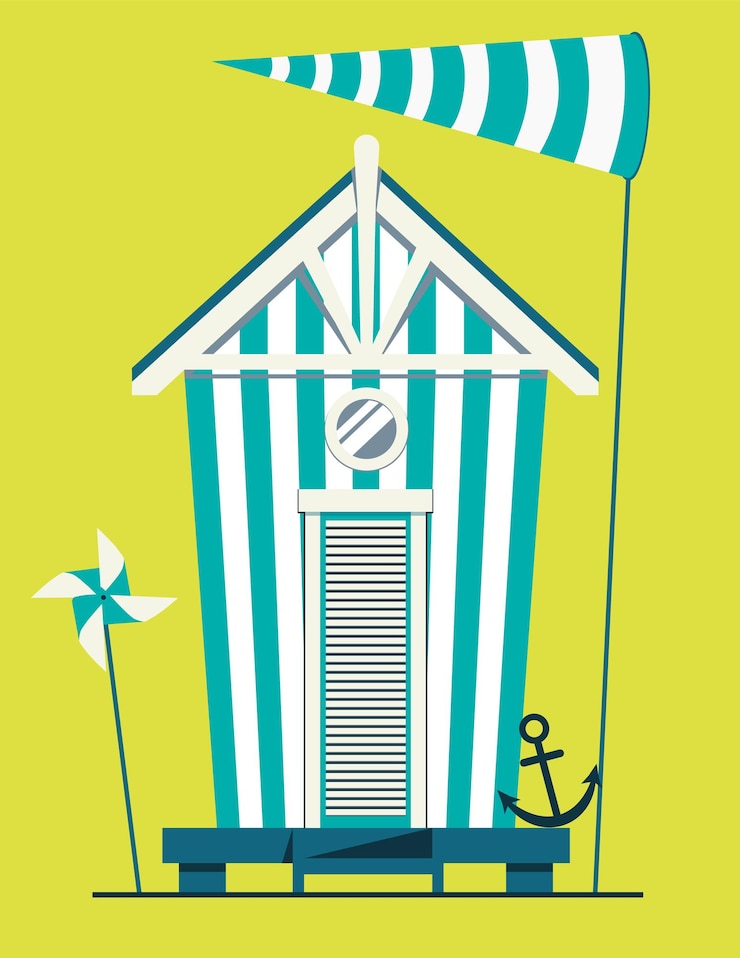 Vector beach house. hut on the coast.