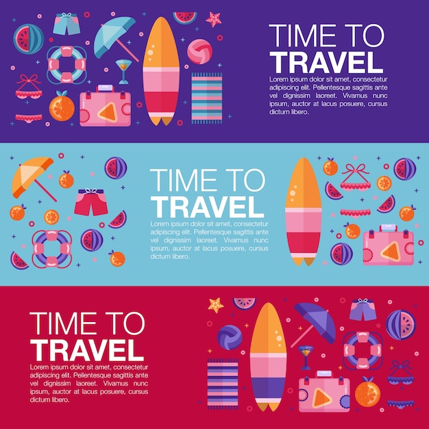 Vector beach icons time to travel summer vector template.