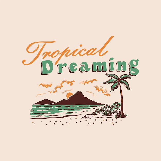 Beach illustration tropical graphic summer design mountain vintage palm paradise surf