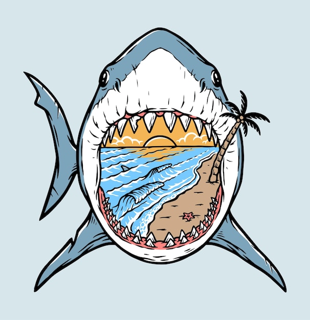 Beach inside the shark illustration