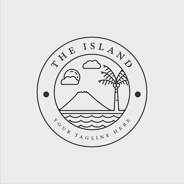 Vector beach island logo line art vector illustration template graphic design