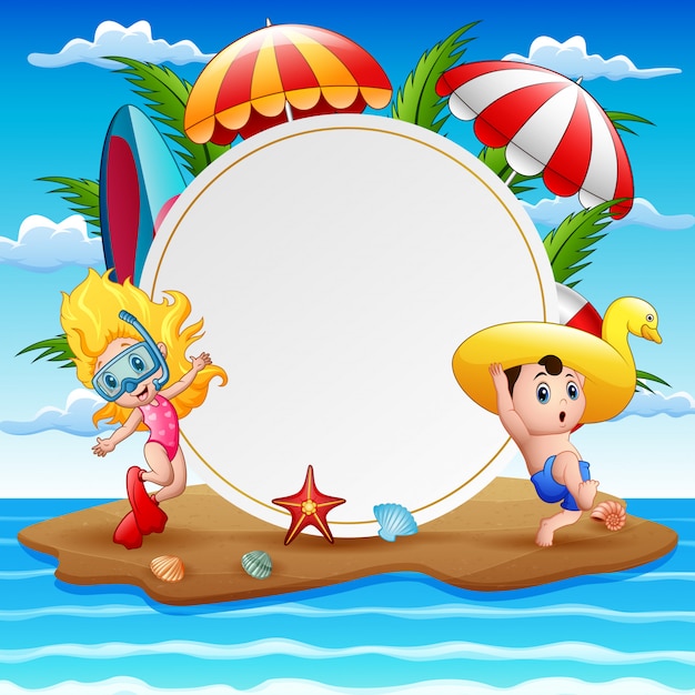 Beach island con bambini e segno bianco