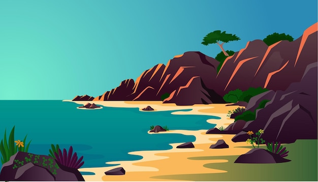 Beach landscape background premium vector