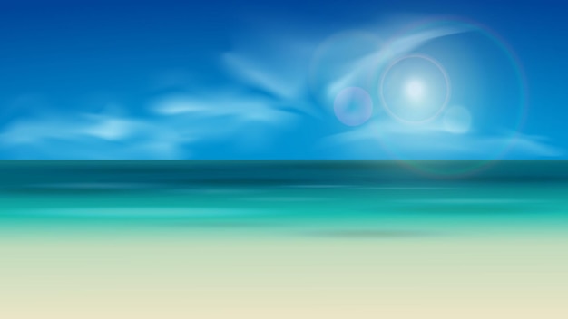 Vector beach landscape background with sunlight and clouds