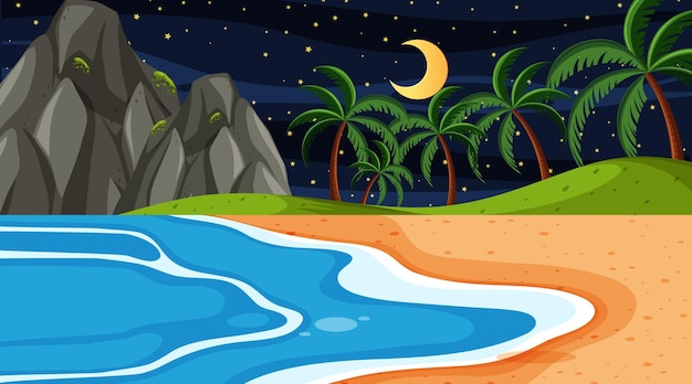 Beach landscape at night scene