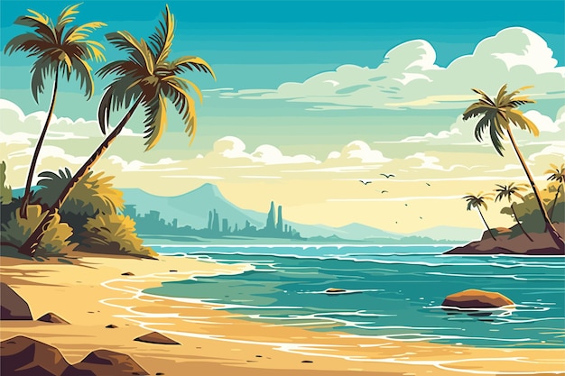 Vector beach landscape with palm trees vector art illustratio