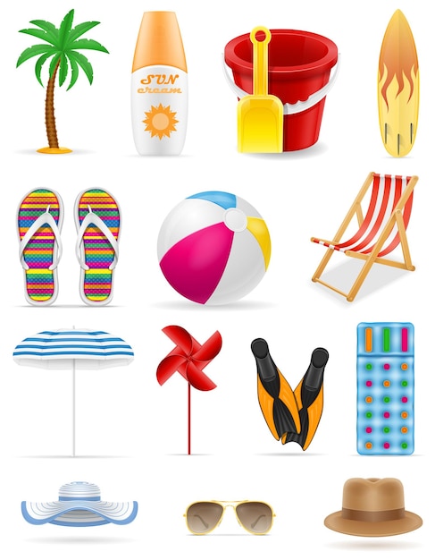 Premium Vector | Beach leisure objects isolated on white