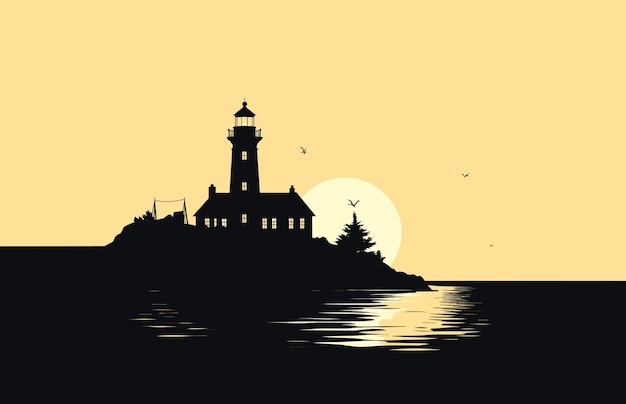 Beach Lighthouse vector silhouette Lighthouse beach landscape illustration