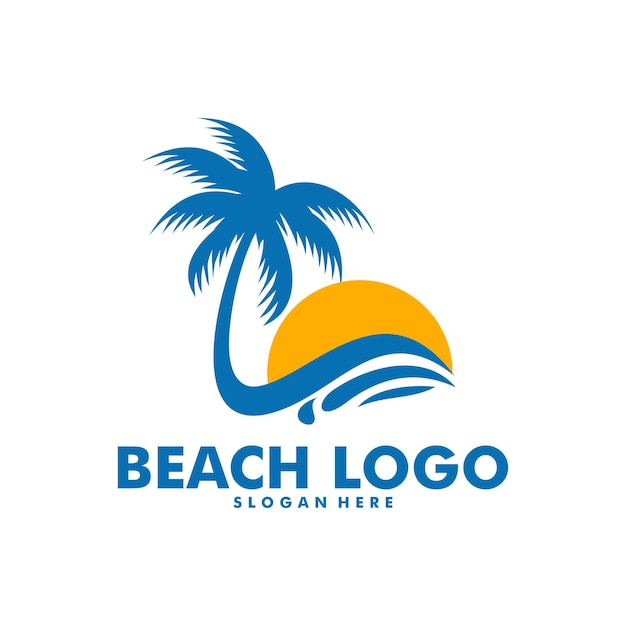 Beach logo design Vector Beach palm and Sunset vector template